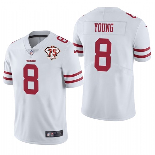 Men's San Francisco 49ers #8 Steve Young 2021 White NFL 75th Anniversary Vapor Untouchable Stitched Jersey